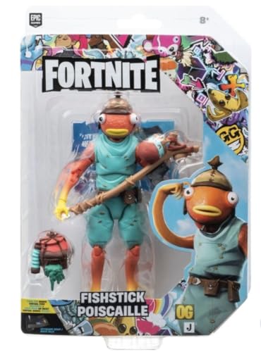 Fortnite Legendary Fishstick - Figura articulada de 6 polegadas com ferramenta de colheita, brilho traseiro e código para artigo virtual adicional