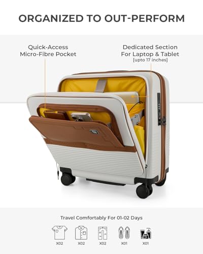Image of EUME Overnighter Pro 18 inch Cabin & Classic 75cm Check-in Luggage Set, Polycarbonate (PC) Trolley Bags with Laptop Sleeve, 8 Hinomoto Wheels, Mocha White