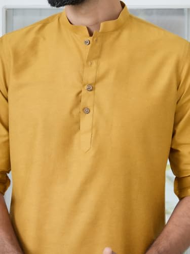 Image of See Designs Men's Roll-Up Sleeve Mandarin Collar Deluxe Cotton Solid Short Kurta (Pack of 2) - Festive Collection