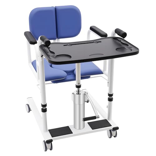 Levantador de pacientes hidráulico para silla de ruedas, carga de 150 kg, elevación hidráulica para personas mayores con asiento dividido de 180°, silla de transporte para pacientes mayores