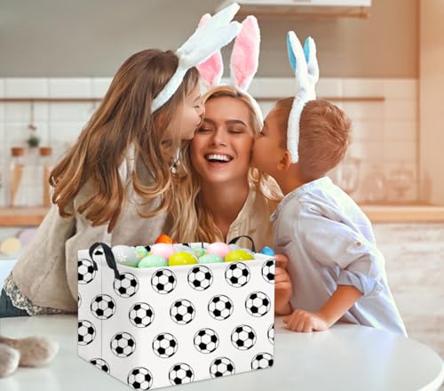 Image of Rectangular Soccer Basket Kids Baby Storage Basket Cute Kids Toy Storage Bin Organizer Shelf Book Room Decor(Soccers)