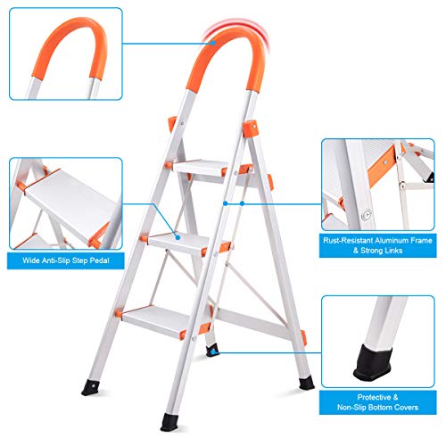 Giantex 3 Step Ladder Folding, Aluminum Step Stool Ladder w/Anti-Slip Handgrip and Wide Pedal, 330 lbs Load Capacity Platform Step Stool for Home, Garden and Office