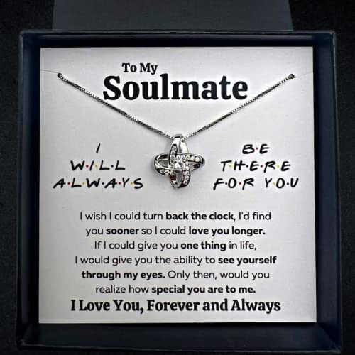 Couples Gifts Necklace To My Soulmate Necklace Birthday Christmas Jewelry Romantic Gifts For My Wife With Message Card Box Personalized Gift Present Pendant For Future Wife Soulmate Girlfriend (Standard Box, White Friends Love Knot) #TOP6