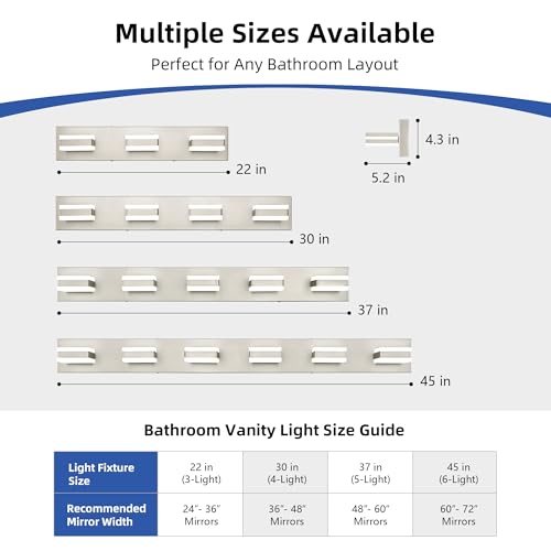 Image of SOLFART Bathroom Vanity Lights Brushed Nickel LED Lighting, LED Bathroom Light for Bath, 4 Light Vanity Lighting Above Mirror Cool Light 6000K