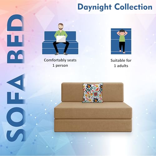 Image of Los Angeles Foldable One Seater Sofa Cum Bed, Sofa Bed 3 X 6 Feet Jute Fabric Washable Cover- Including Cushion Perfect for Living Room - Golden Color