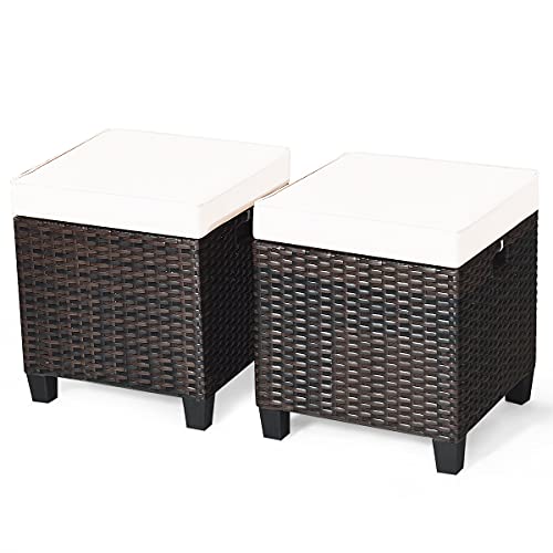 BETTARY 2PCS Patio Outdoor Ottomans, Rattan Wicker Ottoman Seat w...