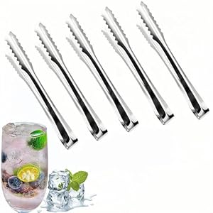 Stainless Steel Ice Sugar Tongs Mini Serving Tongs Small Tongs for Food Sweets Bread Cake Kitchen Wedding Party Bar Bucket(5 Pcs)