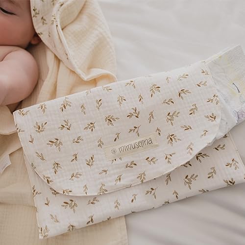 Miniatura 2 de Mimuselina - 3x Bolsa Impermeable Bebe Guarderia Para Muda Bolsa Pañales Y Toallitas Bebe Organizador Ropa Bebe Tela Impermeable Waffle Mint B. Mint Ecru