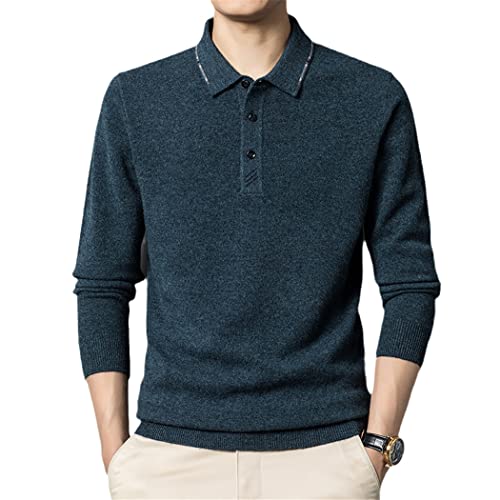 Pull d'hiver homme col roulé zippé en laine bleu XXXL à rayures