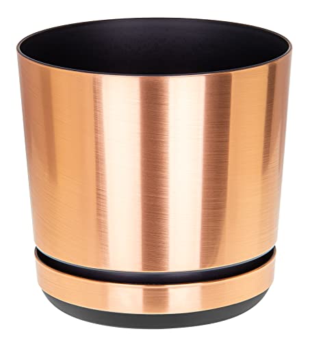 KORAD COPPER Flower Indoor Plant Pot with Saucer – Glossy Modern Decorative Plastic Planter with Drainage Holes for Indoor Plan- (Copper, 18 cm)