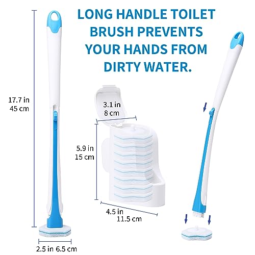 Image of Disposable Toilet Brush with 40PCS Refills, Wall Mounted Compact Bathroom Bowl Wand Cleaning System Long Handle with Storage Caddy