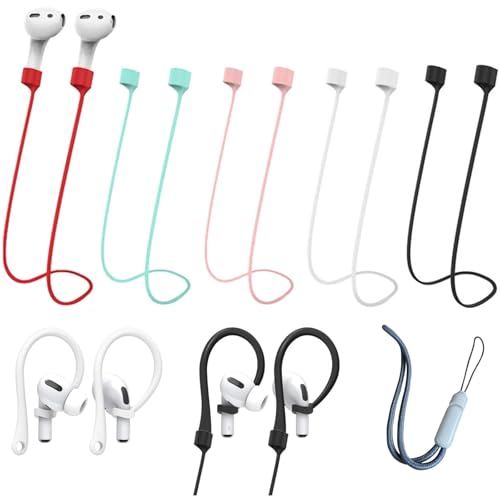 (5 Pack Straps + 4 Pack EarHook+1 Pack Lanyard) Ultra Strong Magnetic AirPods Straps Anti-Lost Cord for AirPods 4rd AirPods Pro 1st 2nd AirPods 3rd AirPods 1st 2nd Silicone Sports Lanyard and Ear Hook