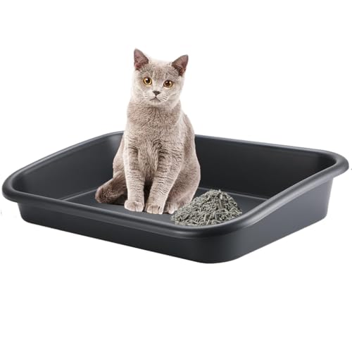 Extra Large Litter Box with High Sides 23.23 Lx16.54 Wx4.33 H ABS Low Entry Senior Litter Pen Jumbo Pet Safe Litter Boxes Tray for Kittens to Senior Cat Elderly and Fat Cat (Black)