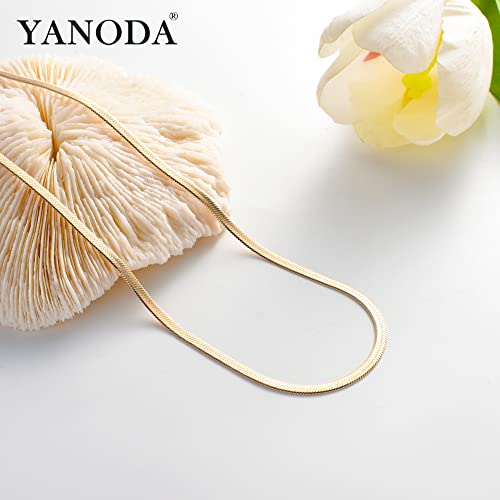 YANODA Herringbone Necklace for Women,14K Gold Necklaces for Women, Dainty Layered Gold Necklace for Women Thin Gold Snake Chain Necklaces Jewelry for Women3