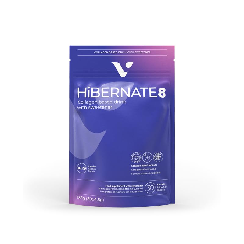 HiBERNATE 8 Bebida de Colágeno con Edulcorante, 135g (30 Sobres x 4.5g) 30 sobres individuales.