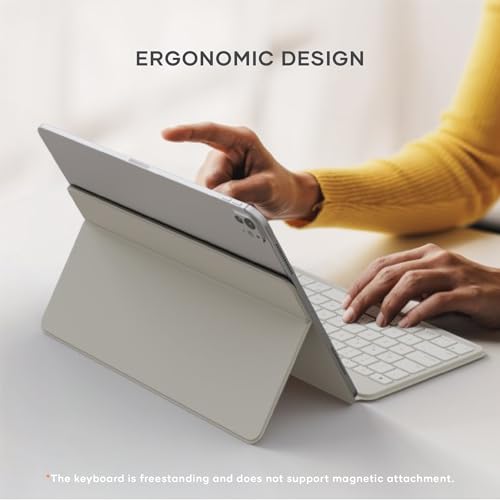 Image of Satechi OntheGo Bluetooth Keyboard with Adjustable Stand, Connect up 3 Devices, USB C Rechargeable Battery, Compact and Portable Keyboard for iPad, Tablet - Sand