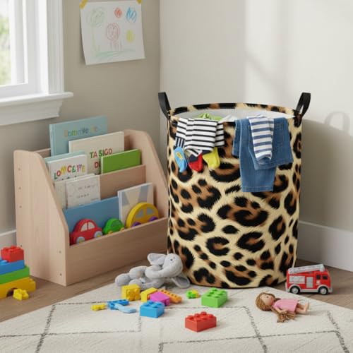 Image of Baby Laundry Hamper Basket Baby Hamper for Nursery Boy and Girl Cute Storage Bin Organizer Boho Room Decor(Leopard)