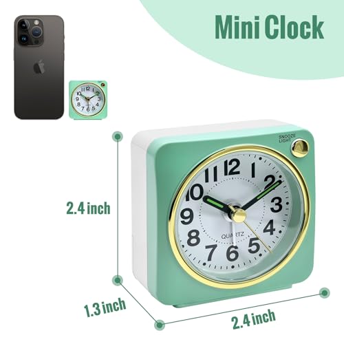 Image of Lamisola Ultra Small Battery Analog Travel Alarm Clock, Retro Bedside Table Clocks for Bedrooms, Desk Clock, Vintage Home Decor for Bathroom Kichen Living Room, Mint