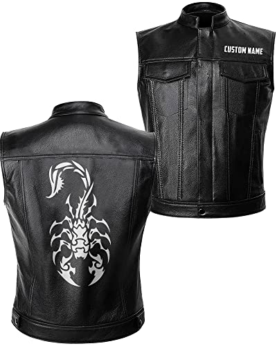 orealexpress Scorpion Symbol| Personalized Motorcycle Biker PU Leather Vest For Men|Black XL