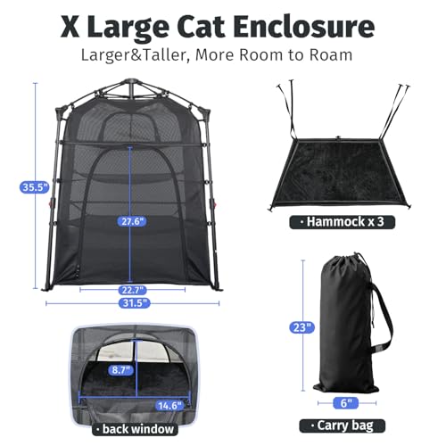 Image of Catio Outdoor Cat Enclosure Pop up Cat Tower Tent Cat Playpen w /Breathable Mesh Portable Catio Kitten Pet Animal Play Pen Indoor Enclosed Kitty Patio Balcony Camping(Square,XL)