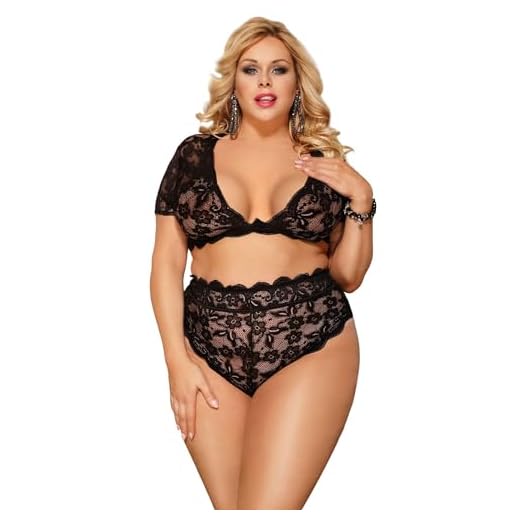 LoveLeiter Frau Pyjama Mode Frauen Plus GrößE Babydoll Lace Silks Dessous G-String Set UnterwäSche Neckholder Reizvolles Sexy Netzstrumpf Ouvert Bodystocking Offen Nightgown Sexy Nighty 3 ohyeahlady Damen Nachthemd Zweiteilige Unterwäsche Dirndlbluse Spitze Bustier BH Bra Elastisch Tops Lingerie Negligee Dessous Sets(Schwarz,3XL-4XL)