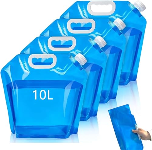 YEWCEP 4 botes de agua, bolsas portátiles de almacenamiento de agua, 10 L, a prueba de fugas, para el congelador, para camping, deportes al aire libre, camping, senderismo, picnic