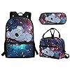 Koala School Bag Elementary Backpack for Girls with Lunch Box Pencil Case Galaxy Space 3PCS Primary Middle High School Back Packs Satchel for Kids Boys Back to School Daycare Bag