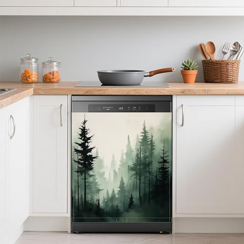 Image of Foggy Forest Dishwasher Covers for The Front Magnetic,Green Trees Refrigerator Magnets Decoration,Reusable Dishwasher Cover Panel for Home Kitchen Decor 23x26 Inch
