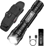 ULTRAFIRE Tactical Torch with Flashlight Holster, 1000 Lumens Single Mode LED Torch with USB Charger, Safety Flashlight with Belt Holster for Police, Camping, Emergency, WF-501B