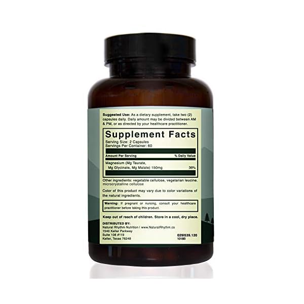 Natural Rhythm Triple Calm Magnesium 150 mg - 120 Capsules – Magnesium Complex Compound Supplement with Magnesium Glycinate, Malate, and Taurate. Calming Blend for Promoting Rest and Relaxation.