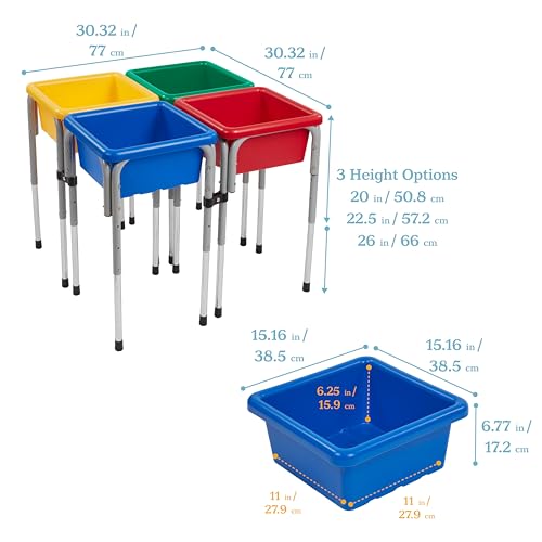 Image of ECR4Kids 4-Station Sand and Water Adjustable Play Table, Sensory Bins, Primary