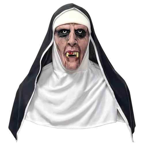 NXPZ Máscara de freira assustadora para o Halloween, máscara realista de irmã com capuz e hijab, para Cosplay, festas de disfarces, acessórios de terror e eventos temáticos