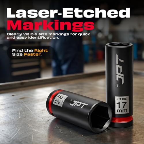 Image of JPT 10pcs Deep Impact Socket Set 1 /2 inch Drive | CR-MO Hardened Steel True Impact Material | 10-24 mm Sizes | For Impact Wrench & Ratchet Use | Ultra Heavy Duty