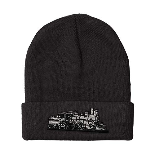 Speedy Pros Beanies for Men Train D-6-0 Embroidery Trains Grey Train Winter Hats for Women Acrylic Skull Cap 1 Size Black Design Only