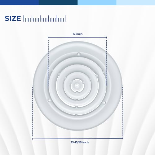 [2 Pack] Fits 12 Inch Neck Air Duct | Steel Round Air Supply Diffuser for Ceiling by Handua | Round Diffuser Vent Cover | White | Outer Dimension: 15-15/16" by Handua - Used condition - Image 2