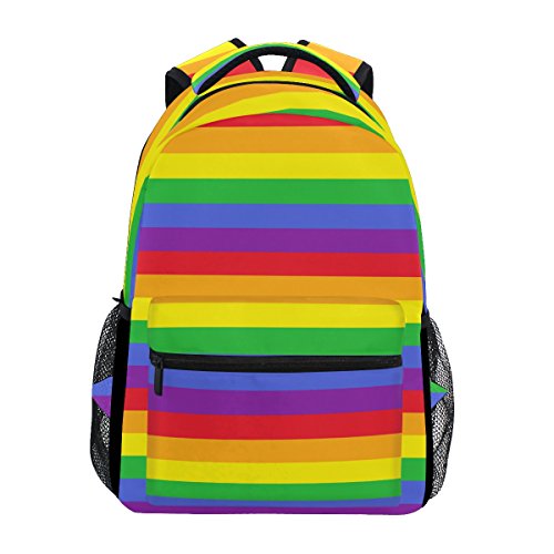 Rucksack mit Regenbogen-Streifen, Schule, College, Büchertasche, Wandern, Reisen, Rucksack für Damen und Herren
