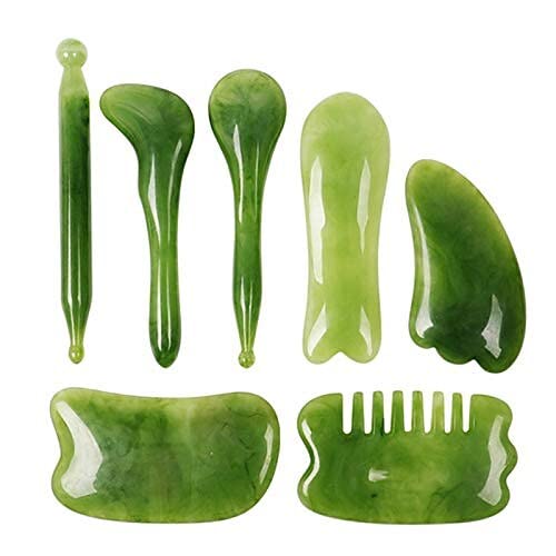 7 pcs gua sha scraping massage tools,gua sha facial tool,jade stone guasha board for face body massage spa acupuncture therapy trigger point massage,neck release,reduce muscle pain