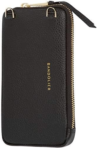 Bandolier Expanded Pouch Leather Crossbody Phone Case Accessory- Black/Gld