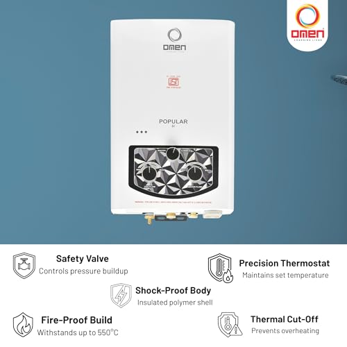 Image of Omen Changing Lives Popular 6L Gas Water Heater | Instant LPG Gas Geyser | Wall Mounted | Auto Ignition | Flame & Water Control | Summer-Winter Mode | Copper Heat Exchanger | Bathroom & Kitchen