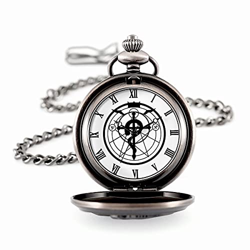 Boshiya Fullmetal Alchemist Pocket Watch With Chain Vintage Bronze Quartz Pocket Watch Cosplay Accessories Anime Merch Gift Box #TOP1
