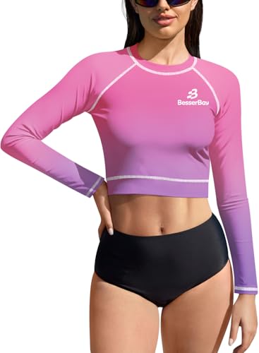 BesserBay Women's UPF 50+ Long Sleeve Rashguard Swimming Crop Top
