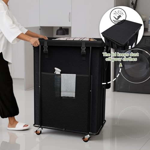 Image of 220L Laundry Hamper with Lid, Rolling Laundry Basket with Wheels, Large & Tall Dirty Clothes Hamper with Metal Frame and Removable Bag for Bedroom Aesthetic, Laundry Room, Bathroom, Dorm