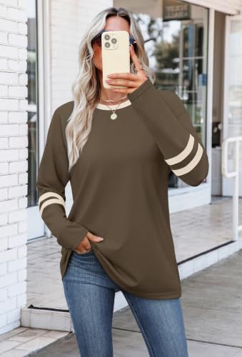 Image of Sampeel Long Sleeve Shirts for Women Color Block Casual Tops Fall Outfits 2026 Basic Tees Trendy Spring Clothes