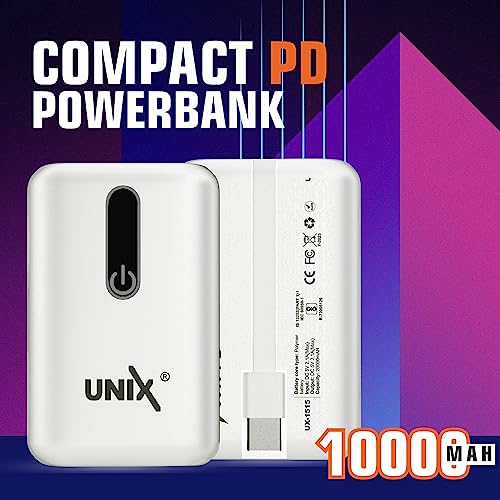 Image of UNIX UX-1515 10000mAh Power Bank | 35W PD Fast Charging | Compact Li-Polymer Battery with Digital Display & Built-in 4-in-1 Cables | Type-C, Lighting, USB-A Compatible for Android & iOS - White