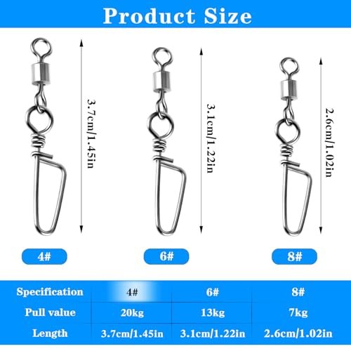 AOZUO Angeln Snap Wirbel, 25 Stück Hochfeste Wirbel Angelgerät Rollendes Fass Wirbel Snaps Edelstahl Korrosionsbeständiger Anschluss, Kugellager Wirbel mit Snap für Salzwasser Süßwasser(L-44lb/20kg)