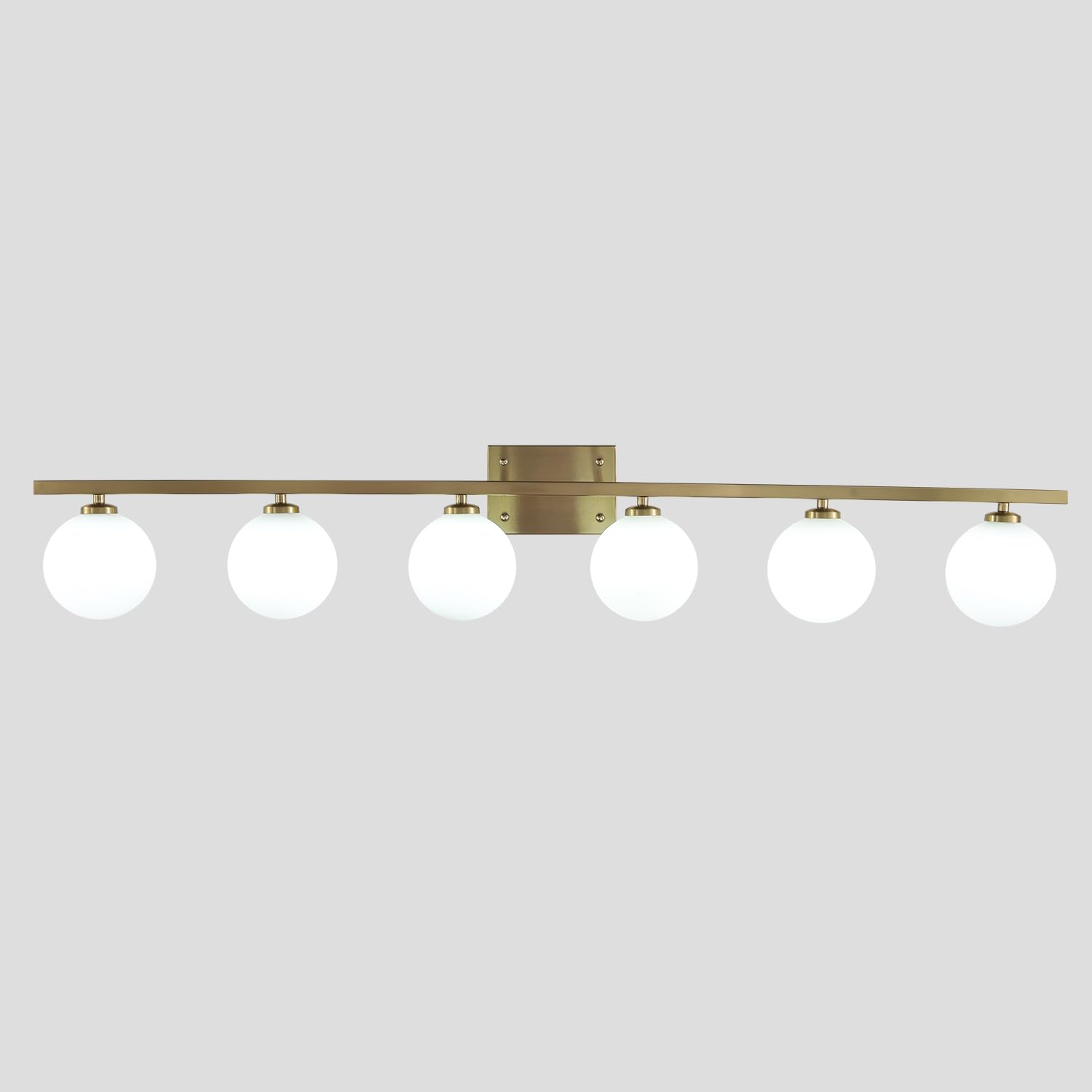 KCO Lighting Mid Century Moderne Badezimmer-Waschtischleuchte, goldfarben, Badezimmer-Beleuchtung, über Spiegel, 6 Lichter, Milchglas, lange Waschtischleuchten, Messingleuchten, Wandbeleuchtung