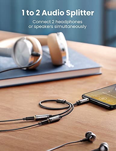 Ugreen Headphone Splitter 3.5Mm Audio Stereo Y Splitter Cable With 3.5Mm Audio Cable Male To Male 90 Degree Right Angle 1.5Ft #TOP3