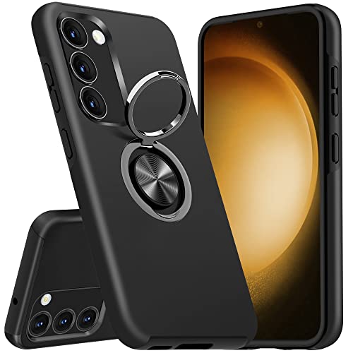 KRAFTCARE Capa para Samsung Galaxy S23 Plus, capa de telemóvel com anel integrado de 360 graus, capa magnética TPU resistente a choques para Samsung S23 Plus 5G, cor preta