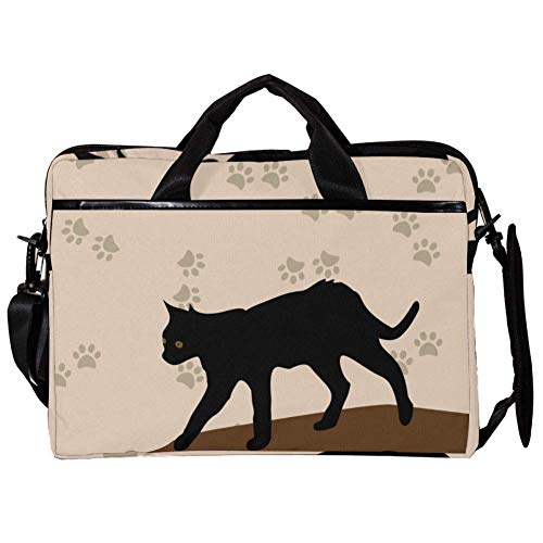 Bolso bandolera para portátil de 14 a 15,4 pulgadas negro con estampado de gato