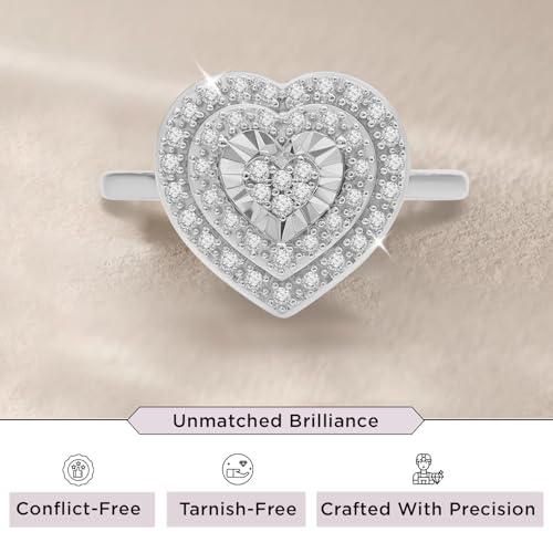 Jewelili Sterling Silver Double Halo Round and Heart Engagement Ring for Women | 1/4 CTTW Natural White Round Diamonds | Luxury Jewelry Gift for Her | Gift Box Included2